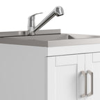 White Laundry Cabinet with Stainless Steel Sink and Pull-Out Faucet