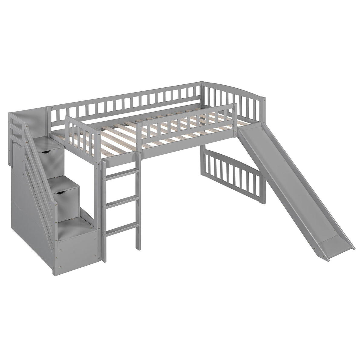 Loft Stairway Bed with Drawers and Convertible Ladder - Twin