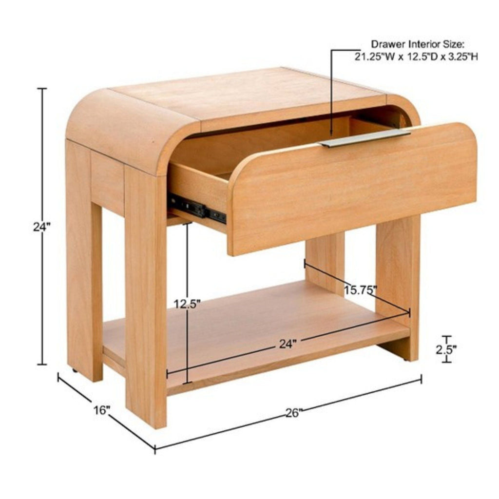 1 Drawer Waterfall Nightstand with Mid Century Design - Natural