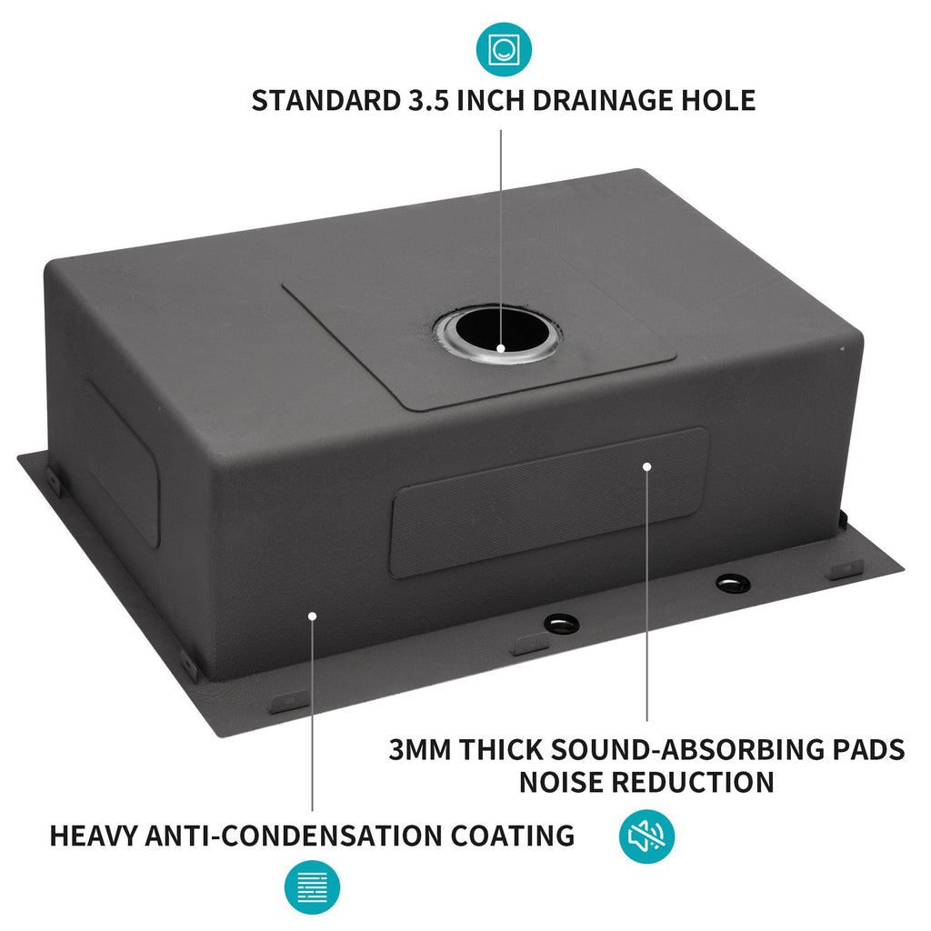 Topmount Kitchen Sink 16 Gauge Single Bowl with Nano Finish - Black