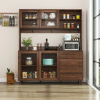 Large Kitchen Hutch Cabinet with Microwave Shelf - Walnut