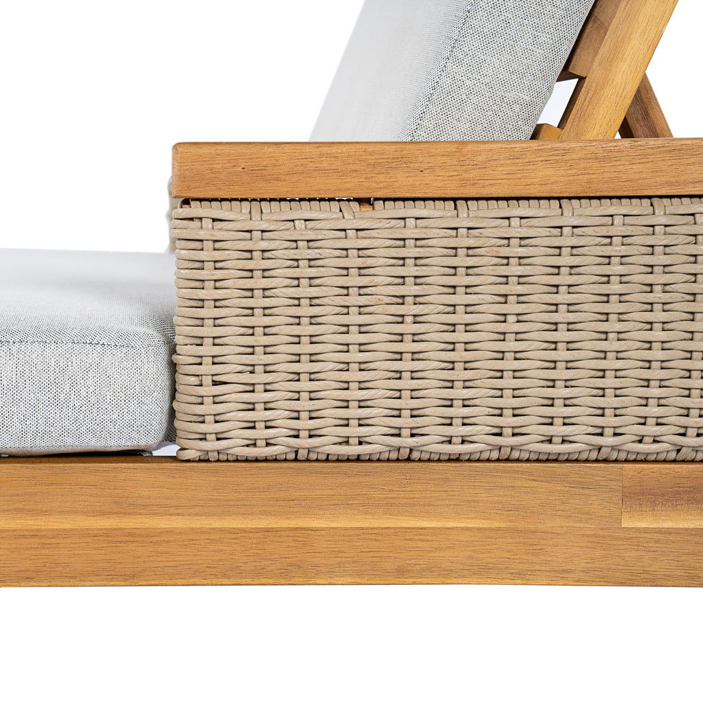 Solid Acacia Wood Sun Lounger Set with Grey Cushions - Outdoor