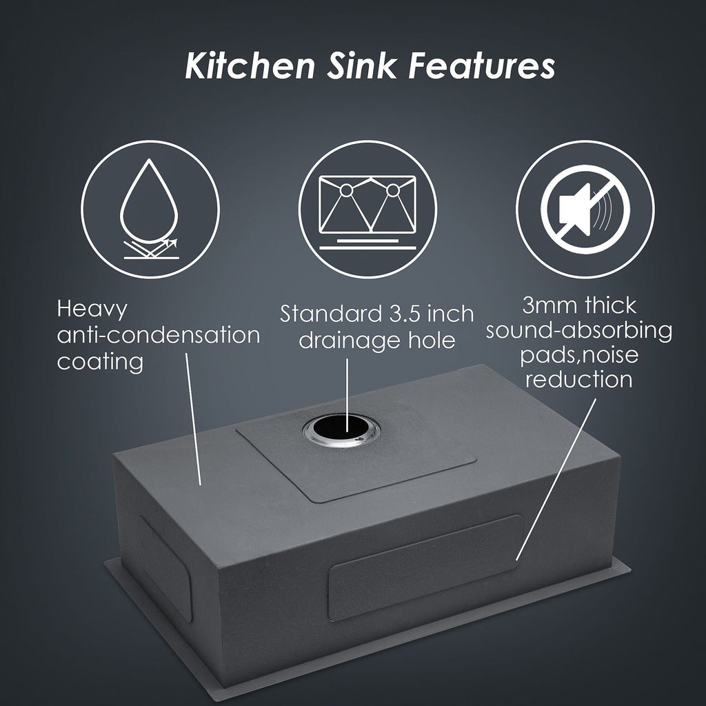 Undermount Stainless Steel Kitchen Sink with Deep Single Bowl - Gray