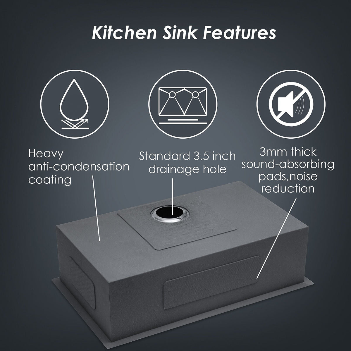 Undermount Stainless Steel Kitchen Sink with Deep Single Bowl - Gray