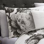 Black and White Floral Comforter Set with Reversible Backing - 7 Piece