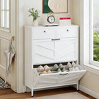 White Steel Shoe Cabinet with Flip Drawers - Adjustable Dividers