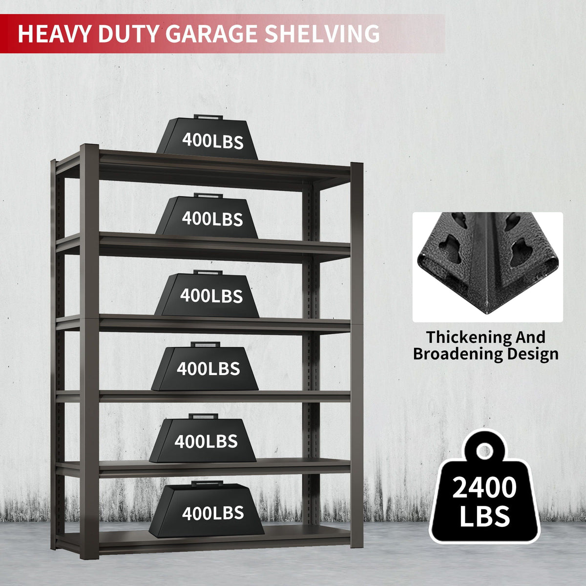 Heavy Duty Metal Garage Shelving Unit with Adjustable Shelves - Black