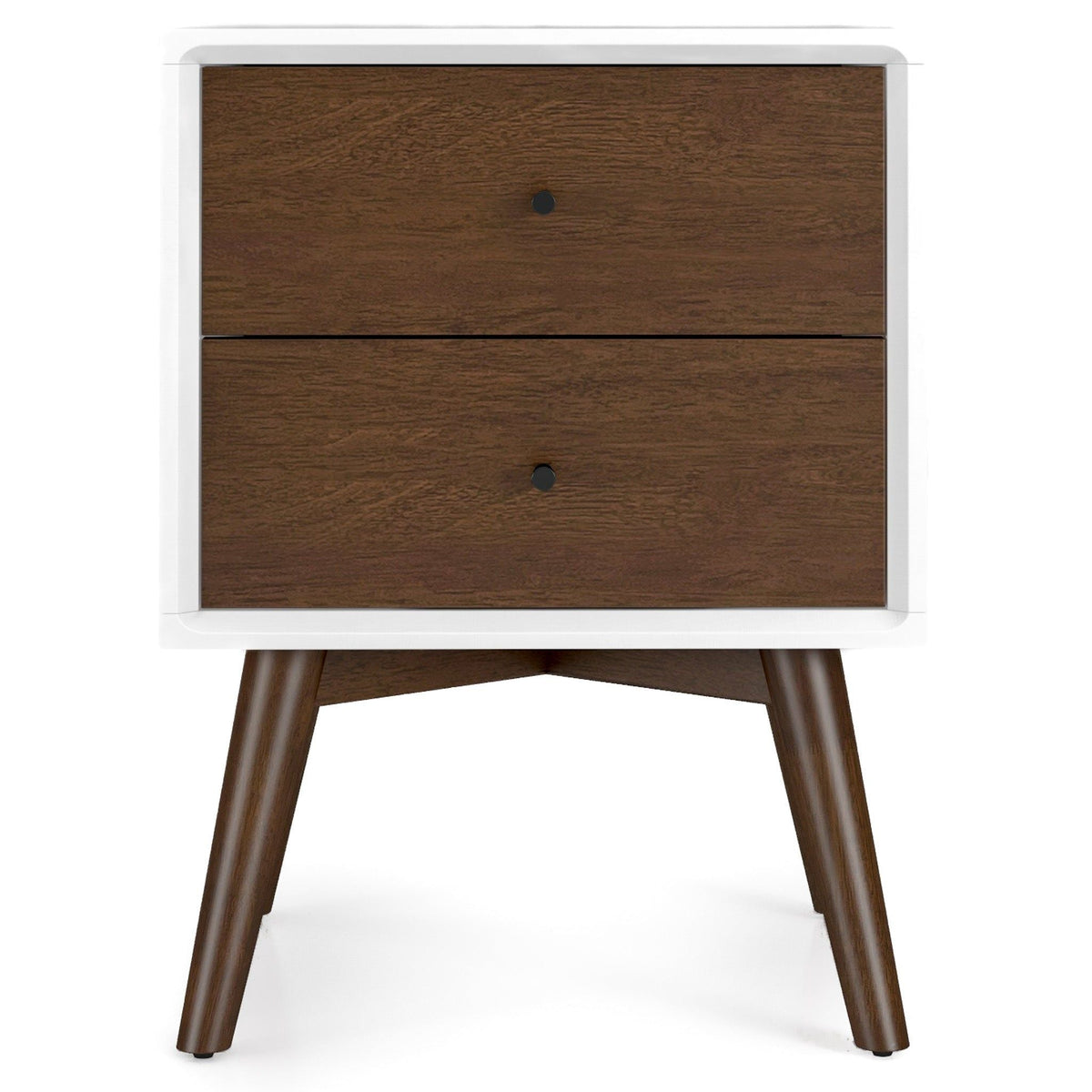 Mid-Century Modern Night Stand with 2 Drawers - Dark Brown or White