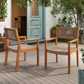 Braided Dining Chair Set of 2 with Acacia Wood & Rope - Light Brown