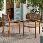 Braided Dining Chair Set of 2 with Acacia Wood & Rope - Light Brown