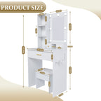 Vanity Set with Mirror, Adjustable LED Lights & Power Outlet - Wood & Mirror