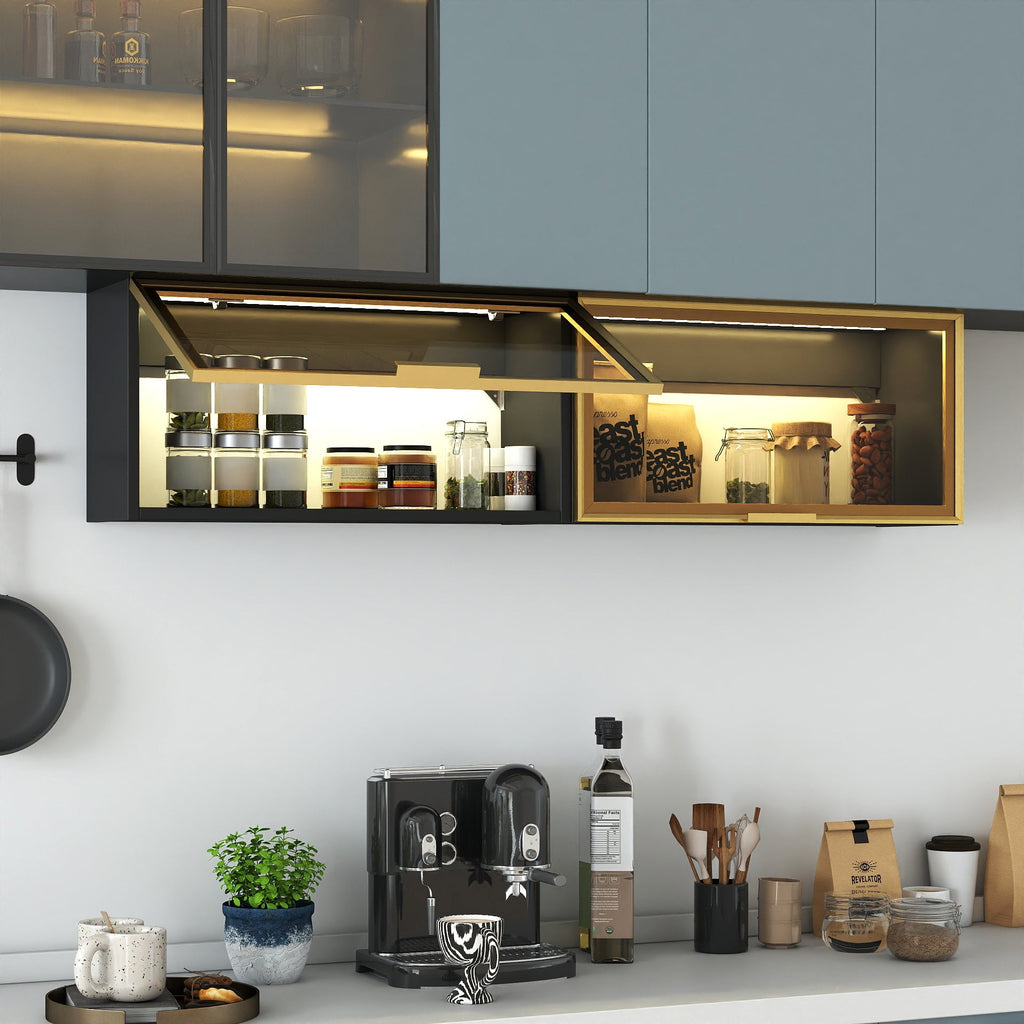 Large-Capacity Spice Rack Wall Mounted Storage Cabinet with Up-Flip Door - Particle Board