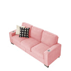 Modern Snowfleece Fabric 3 Seater Sofa with Cup Holder – Pink