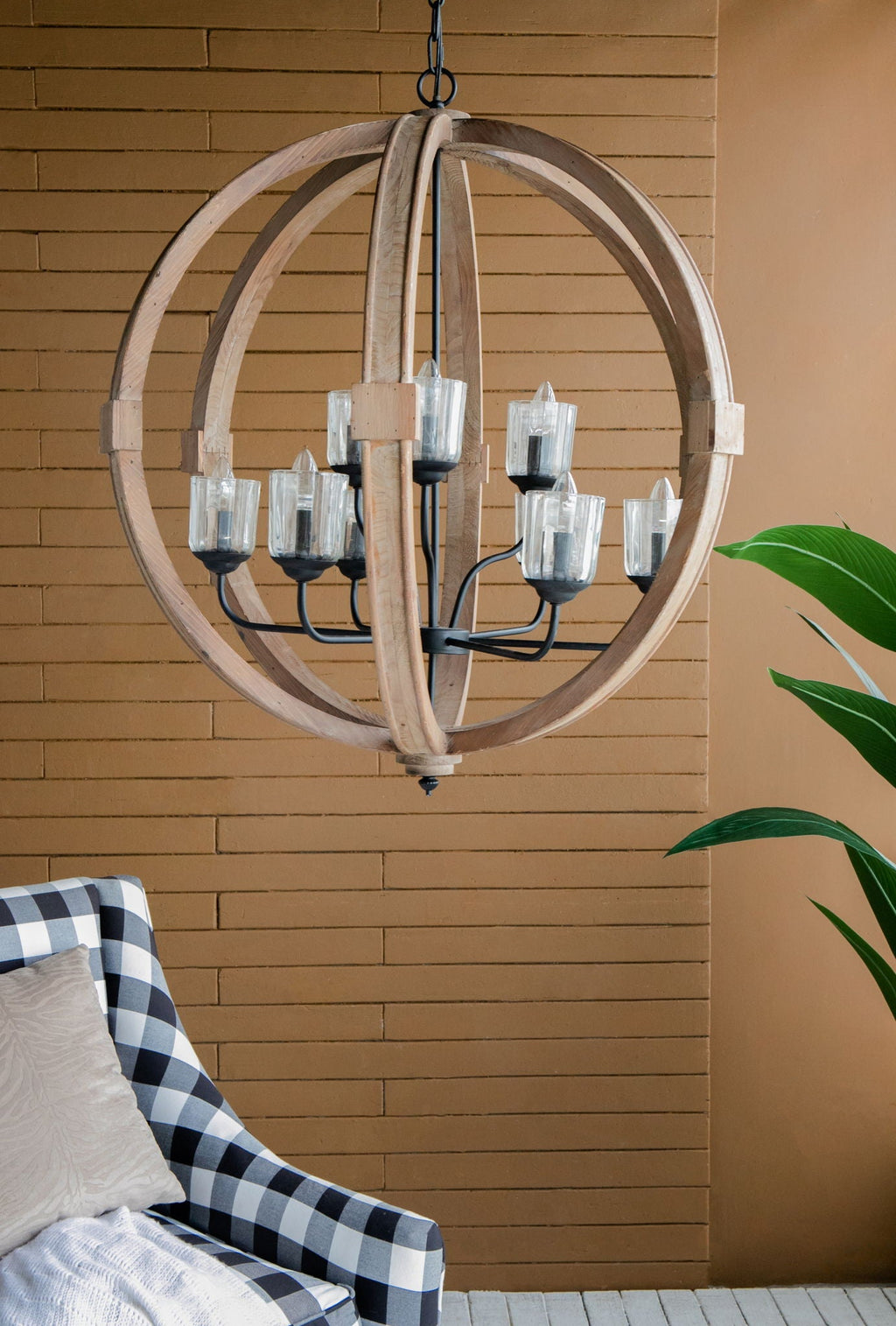 Hanging Light Fixture Chandelier with Adjustable Chain - Light Brown or White