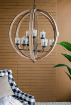 Hanging Light Fixture Chandelier with Adjustable Chain - Light Brown or White