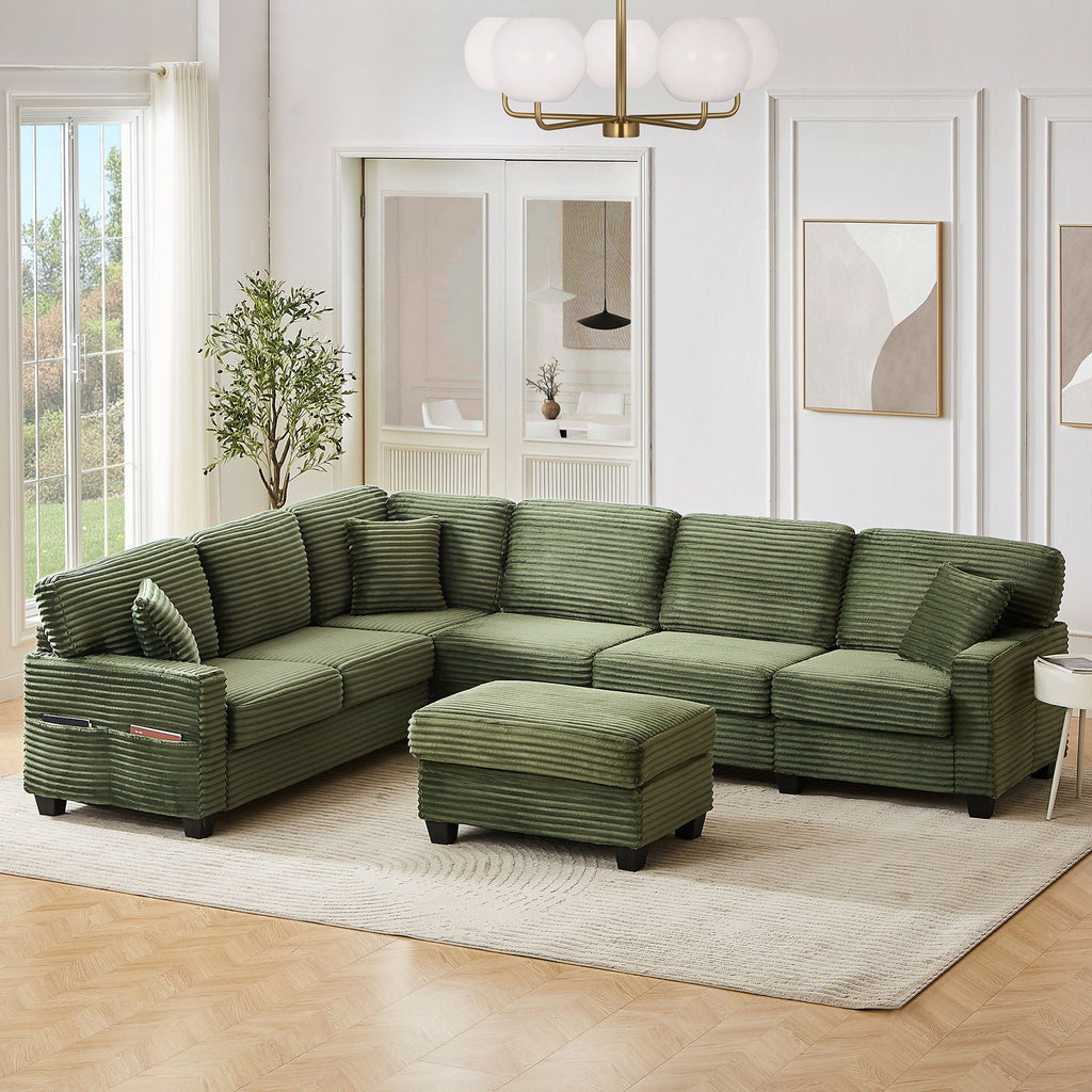 U-Shaped Upholstered Sectional Sofa with Movable Ottoman