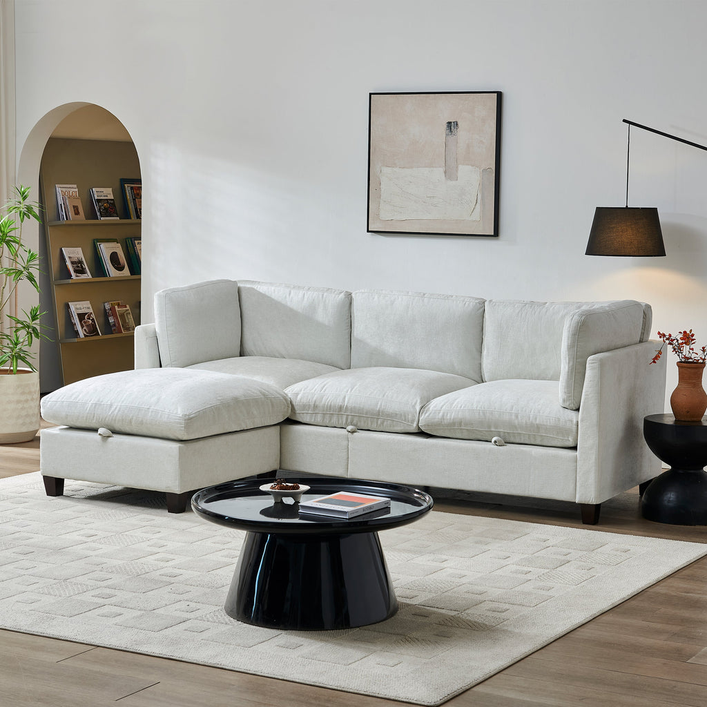 96.5" Chenille Sectional Couch with Spacious Seating - Beige