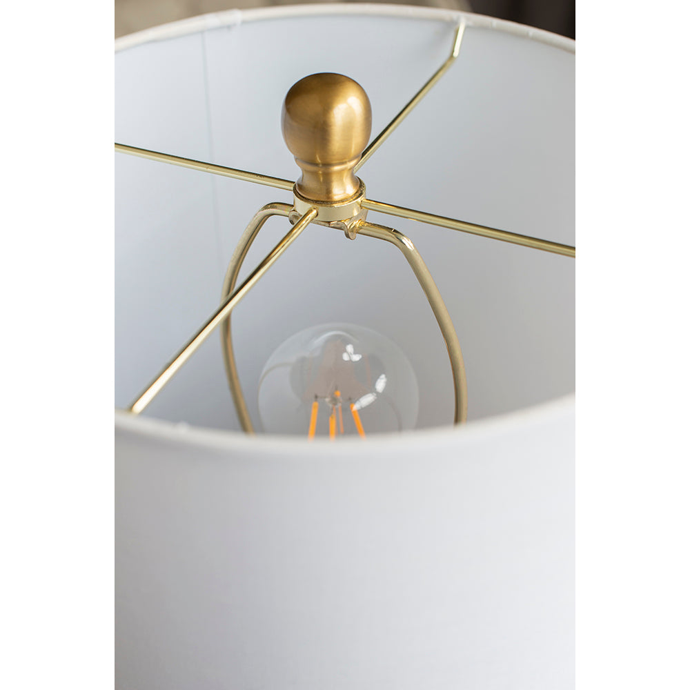 Marble Table Lamp with Brass Frame and White Fabric Shade - White + Gold