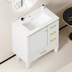 30" White Bathroom Vanity with Soft Close Doors and Ample Storage - White
