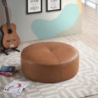 Tan Leather Ottoman with Mid-Century Modern Design - 36" Upholstered Ottoman
