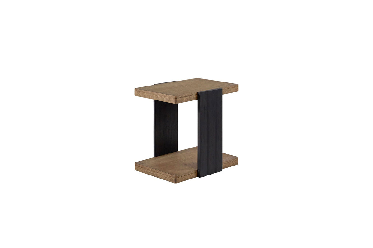Black Channel Chairside Table with Storage Shelf