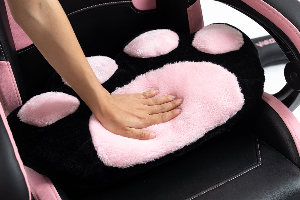 Cute Cat Gaming Chair with Paw Lumbar Cushion - PU-Leather