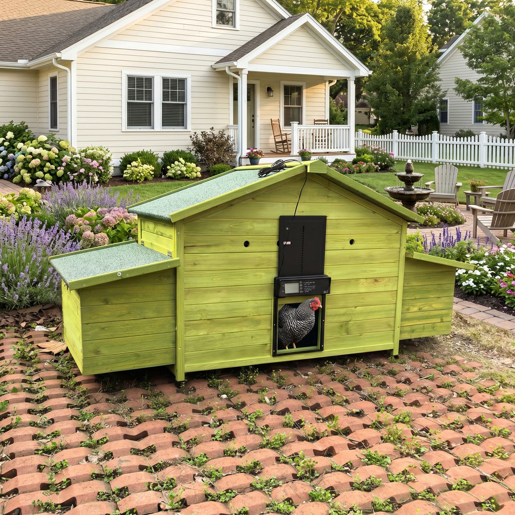 70" Automatic Chicken Coop with Solar-Powered Door - Green