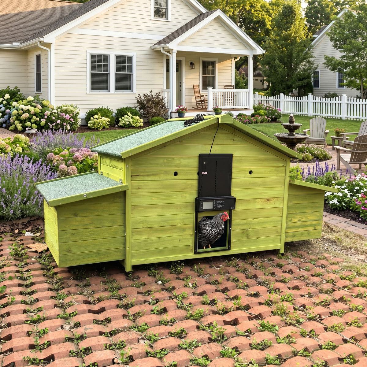 70" Automatic Chicken Coop with Solar-Powered Door - Green