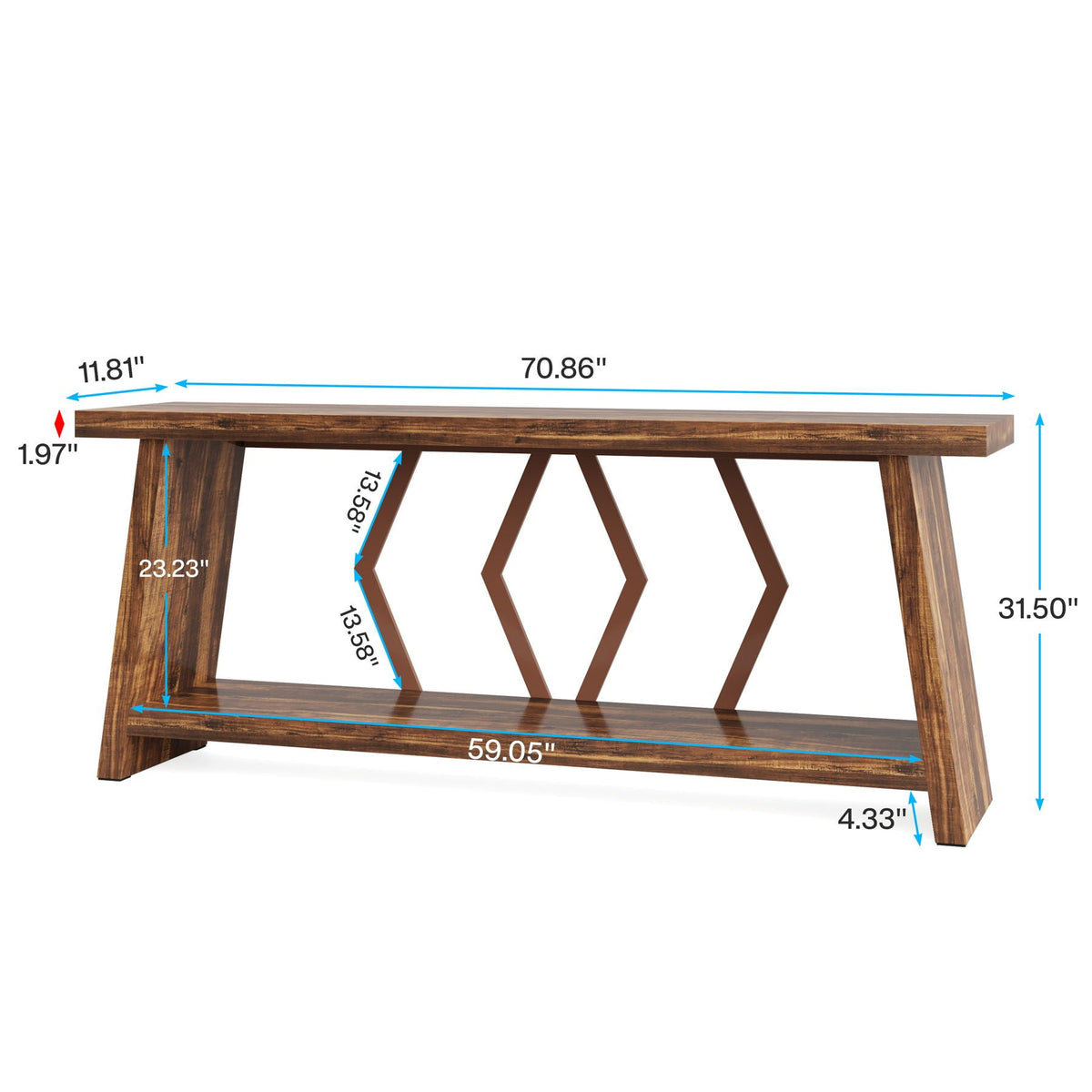 Accent Extra Long Console Table with Two-Tier Storage - Brown