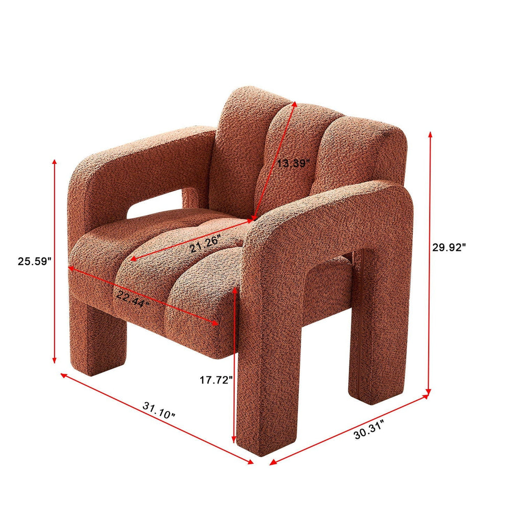 Boucle Upholstered Accent Chair with Solid Wood Frame - Beige, Dark Gray, Orange
