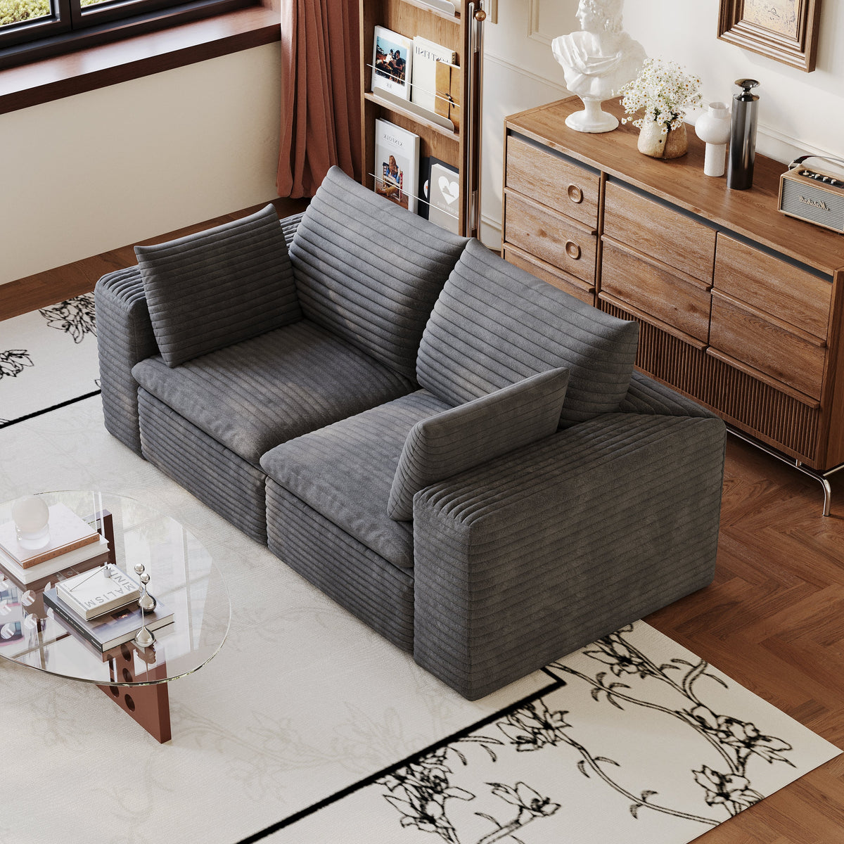 71" Cloud Sofa in Corduroy Fabric with Modular Design - Beige
