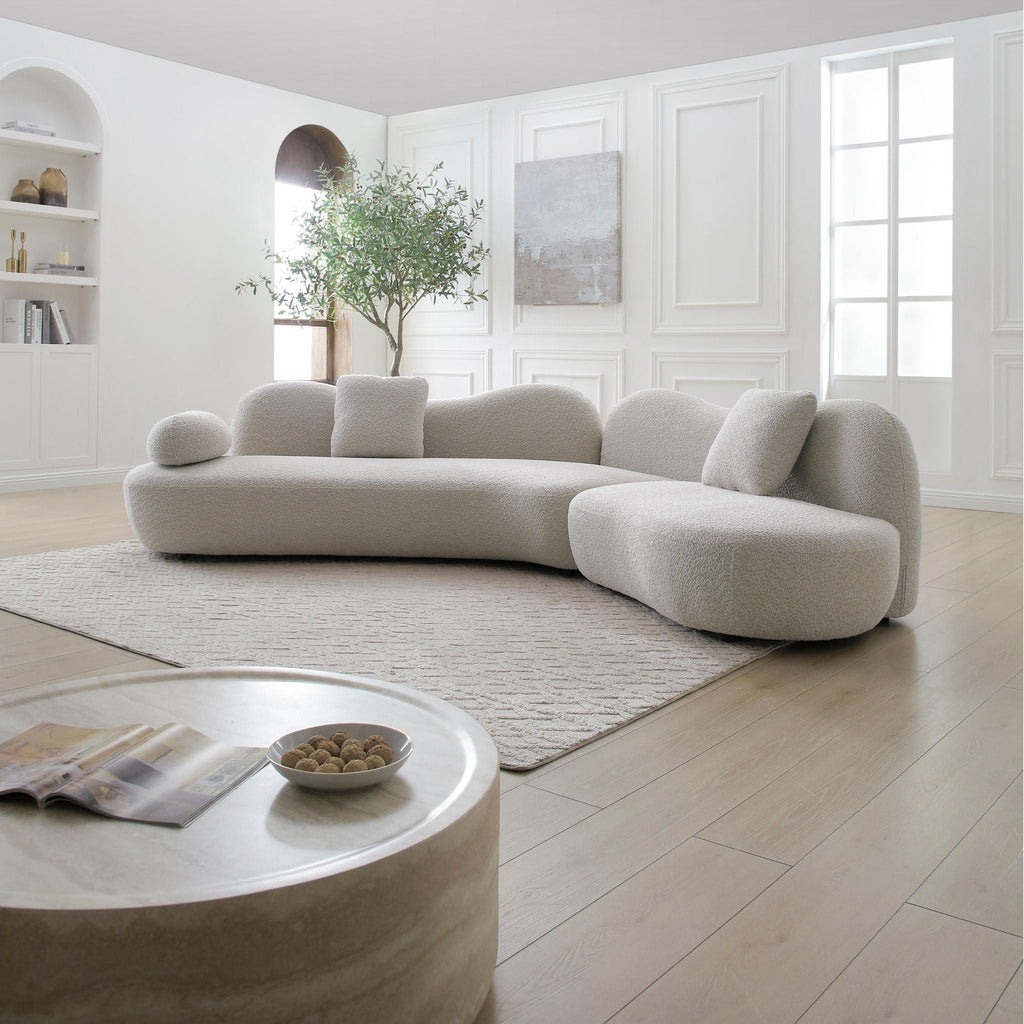 Modern Curved Modular 5 Seater Sofa with Plush Pillows - White or Beige