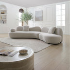 Modern Curved Modular 5 Seater Sofa with Plush Pillows - White or Beige