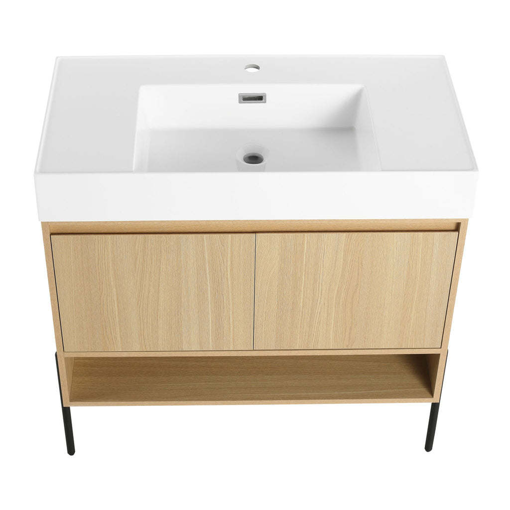 Modern Bathroom Vanity Combo with Single Resin Sink and Storage Cabinet - Light Brown