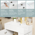 Bathroom Vanity with Single Ceramic Sink and Side Storage - Multiple Colors