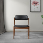 Enzo Dining Chair Set of 2 with Black Vegan Leather - Black / Brown
