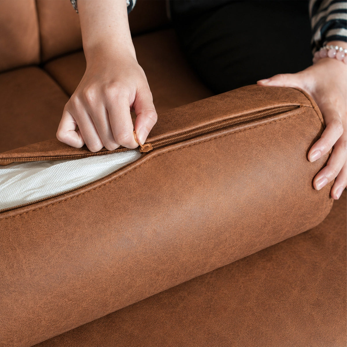 Elegant Button Tufted Sofa with Metallic Legs - Faux Leather