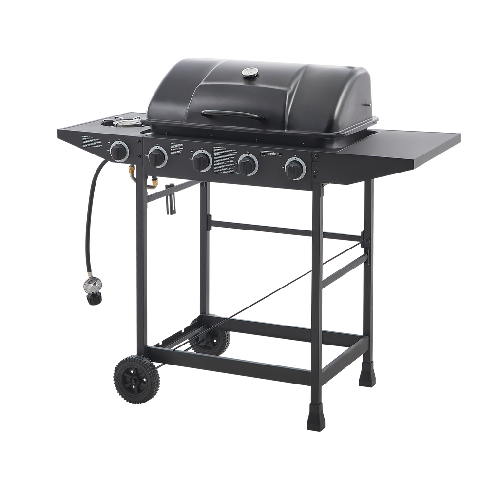 4 Burner Propane Gas BBQ Grill with Side Burner - Black