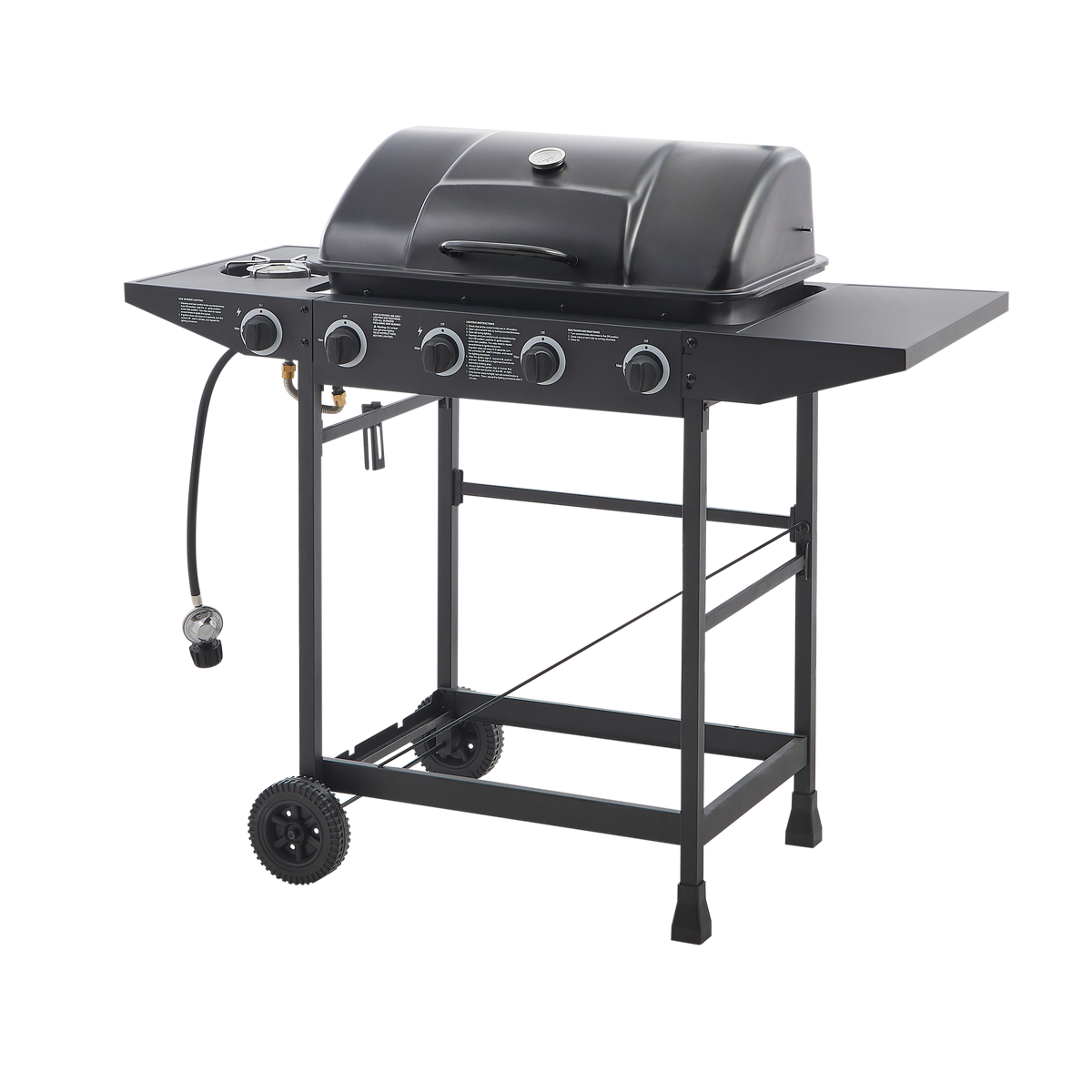 4 Burner Propane Gas BBQ Grill with Side Burner - Black