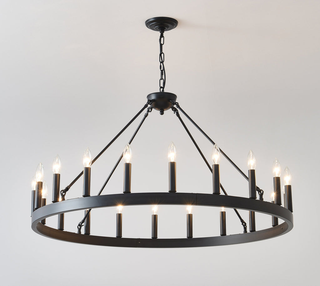 Matte Black Wagon Wheel Chandelier with 18 Lights – 53.15-Inch
