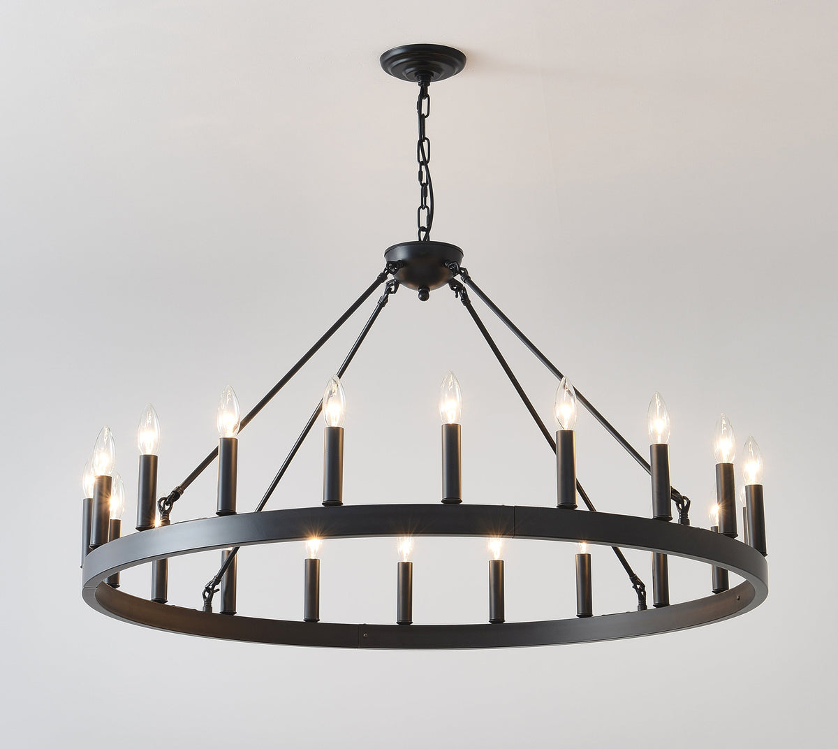 Matte Black Wagon Wheel Chandelier with 18 Lights – 53.15-Inch