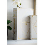 Book Boxes Set of 2 with Faux Leather Covers - White / Gold