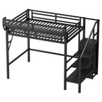 Twin Size Loft Bed with Stairs and Storage Shelves