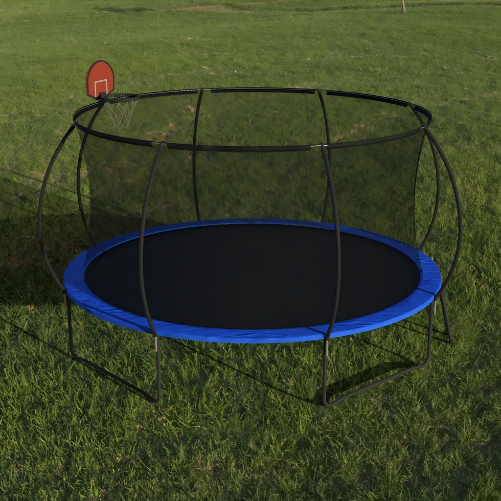 14 Ft Outdoor Trampoline with Basketball Hoop & Ladder - Black / Blue
