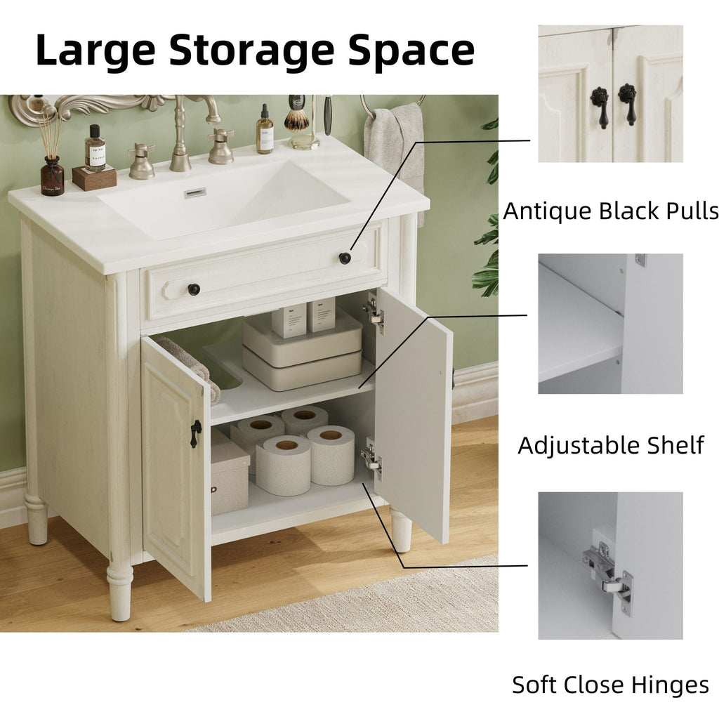 Vintage Bathroom Vanity With Sink and Soft-Close Doors - Dark Gray or White