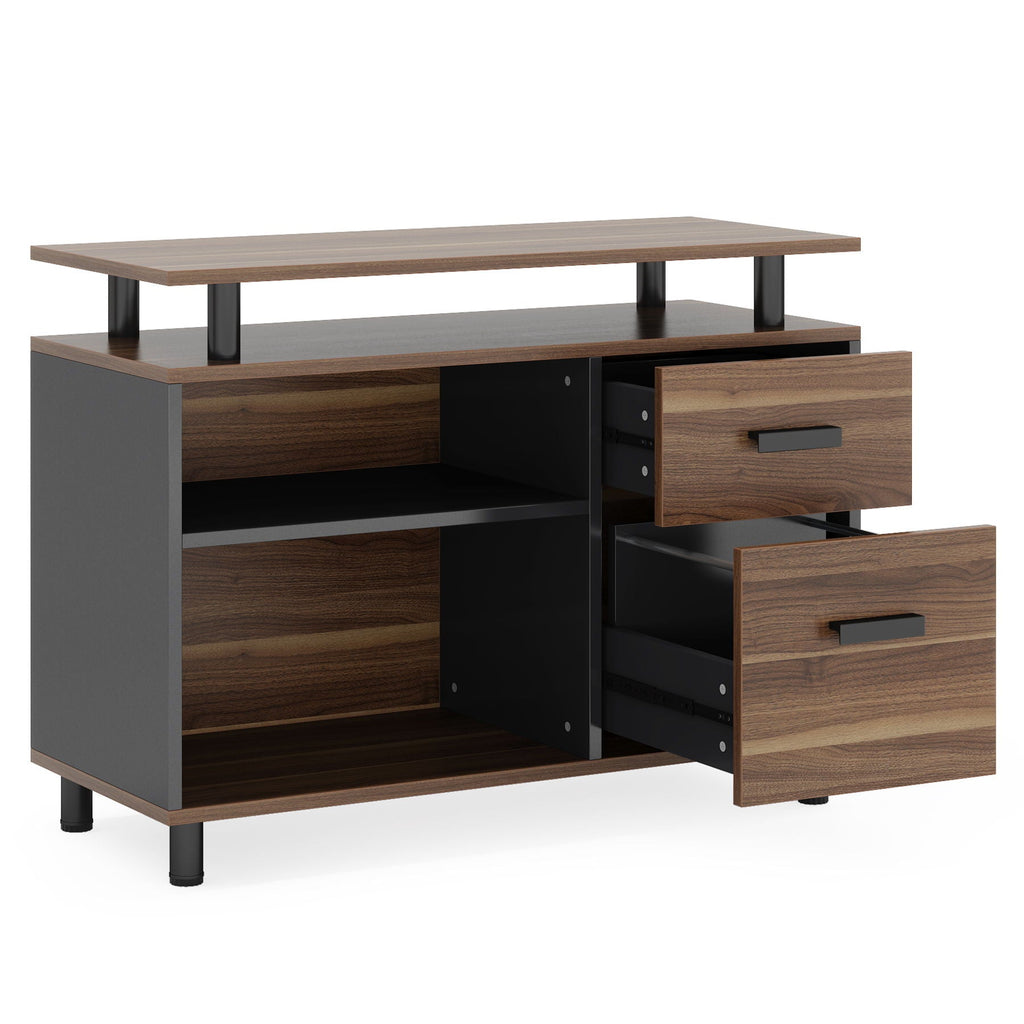 L-Shaped Executive Desk with File Cabinet and Storage Drawers - Light Brown or Dark Gray