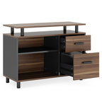 L-Shaped Executive Desk with File Cabinet and Storage Drawers - Light Brown or Dark Gray