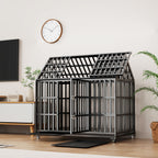 Heavy Duty Dog Crate with Lockable Wheels - Black