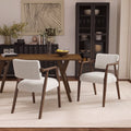 Mid-Century Rubber Wood Upholstered Dining Armchair Set of 2 - Beige