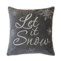 Let It Snow Embroidered Cotton Throw Pillow with Winter Embroidery - Gray